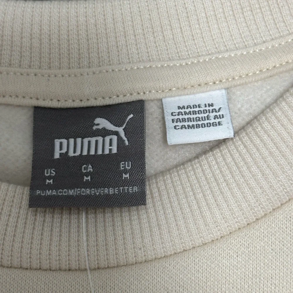 Women's PUMA Medium 8 10 Cream Fleece Sweatshirt Logo Crew Pullover Long Sleeve - Picture 7 of 12